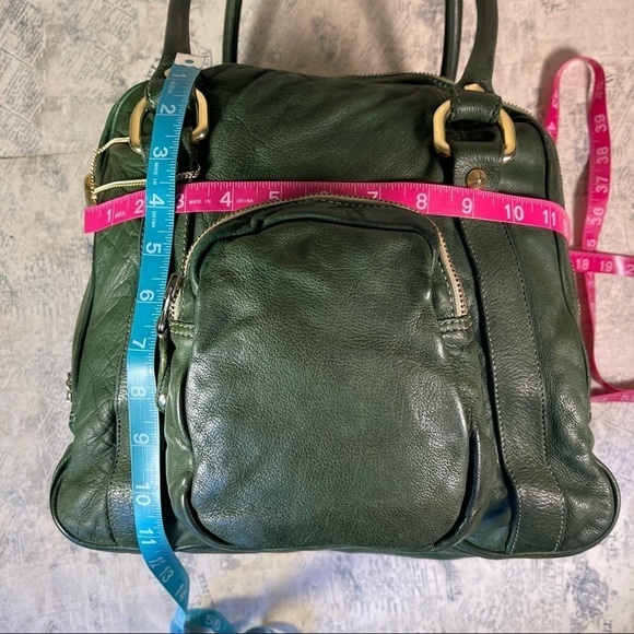 Be & D vintage green leather handbag with multiple compartments - Picture 14 of 16